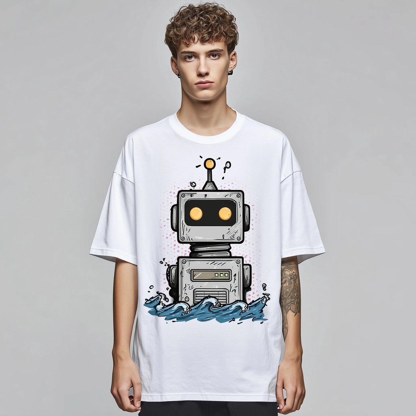 Trendy T-shirt For Man Casual T-Shirt Robot Graphic Print Summer Daily Wear