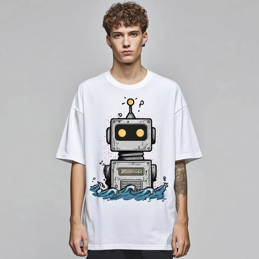Trendy T-shirt For Man Casual T-Shirt Robot Graphic Print Summer Daily Wear