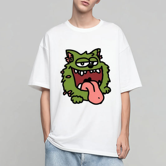 Trendy Tee Shirts Casual Short Sleeve T-Shirt with Green Monster Print for Daily Wear