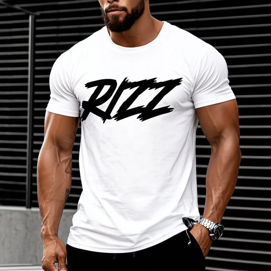 Trendy T-shirt For Man Short Sleeve T-Shirt Bold Letter Print Casual Fitness Workout