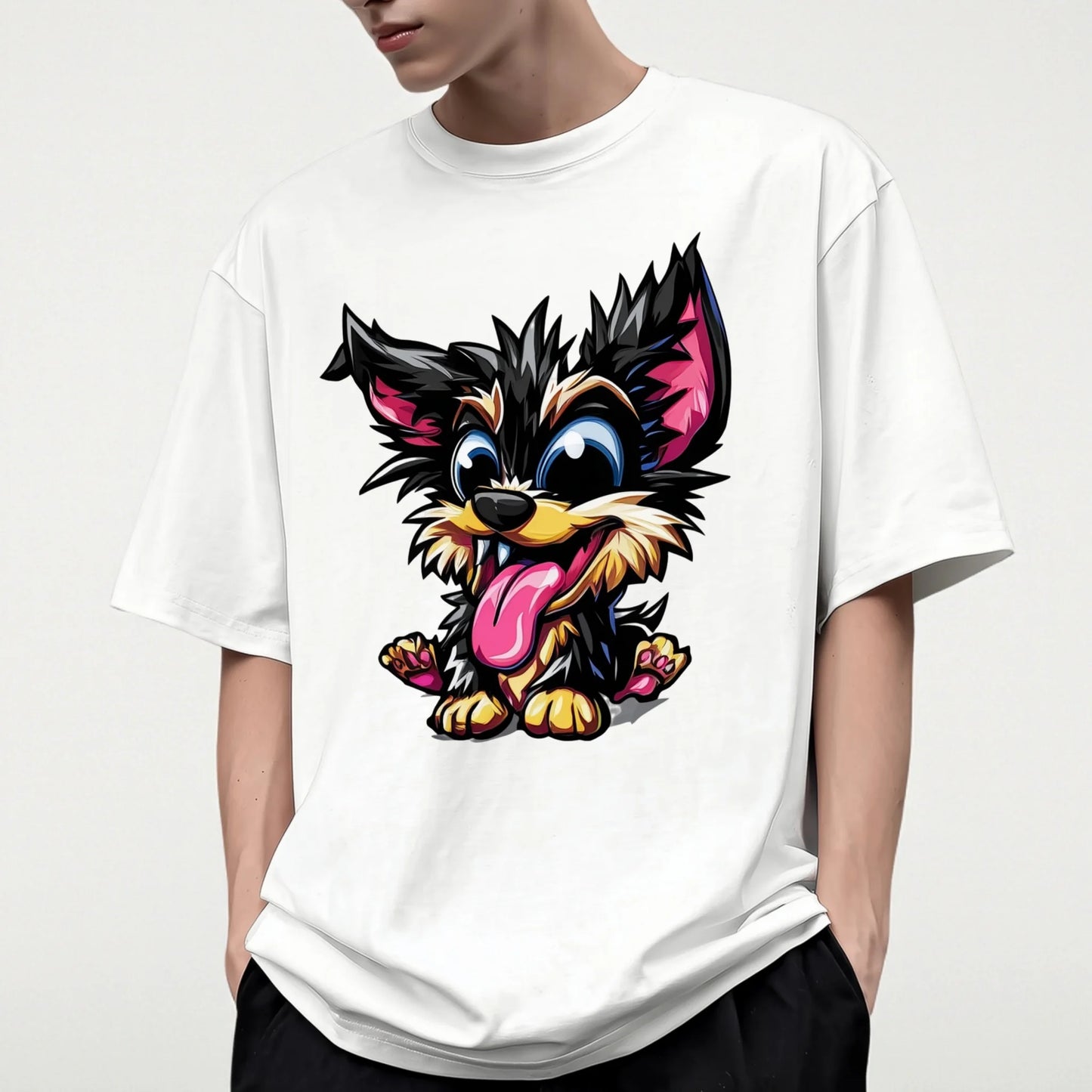 Fashion Tees 2025 Cute Cartoon Dog Print White T-Shirt for Men Women Casual Daily Wear Graphic Tee Summer Streetwear Fashion Top