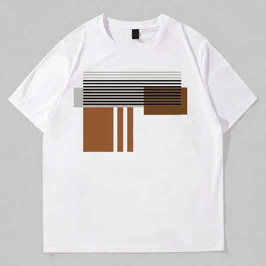 Men's Casual T-Shirt Abstract Geometric Stripes Print Daily Wear Comfortable Short Sleeve Top for Summer Outdoor Graphic Tees Design