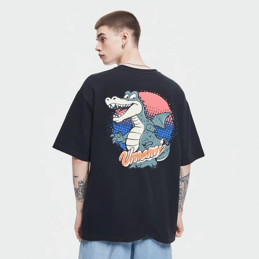 Trendy Tees For Man Casual T-Shirt with Colorful Dinosaur Graphic and Text Design for Daily Wear