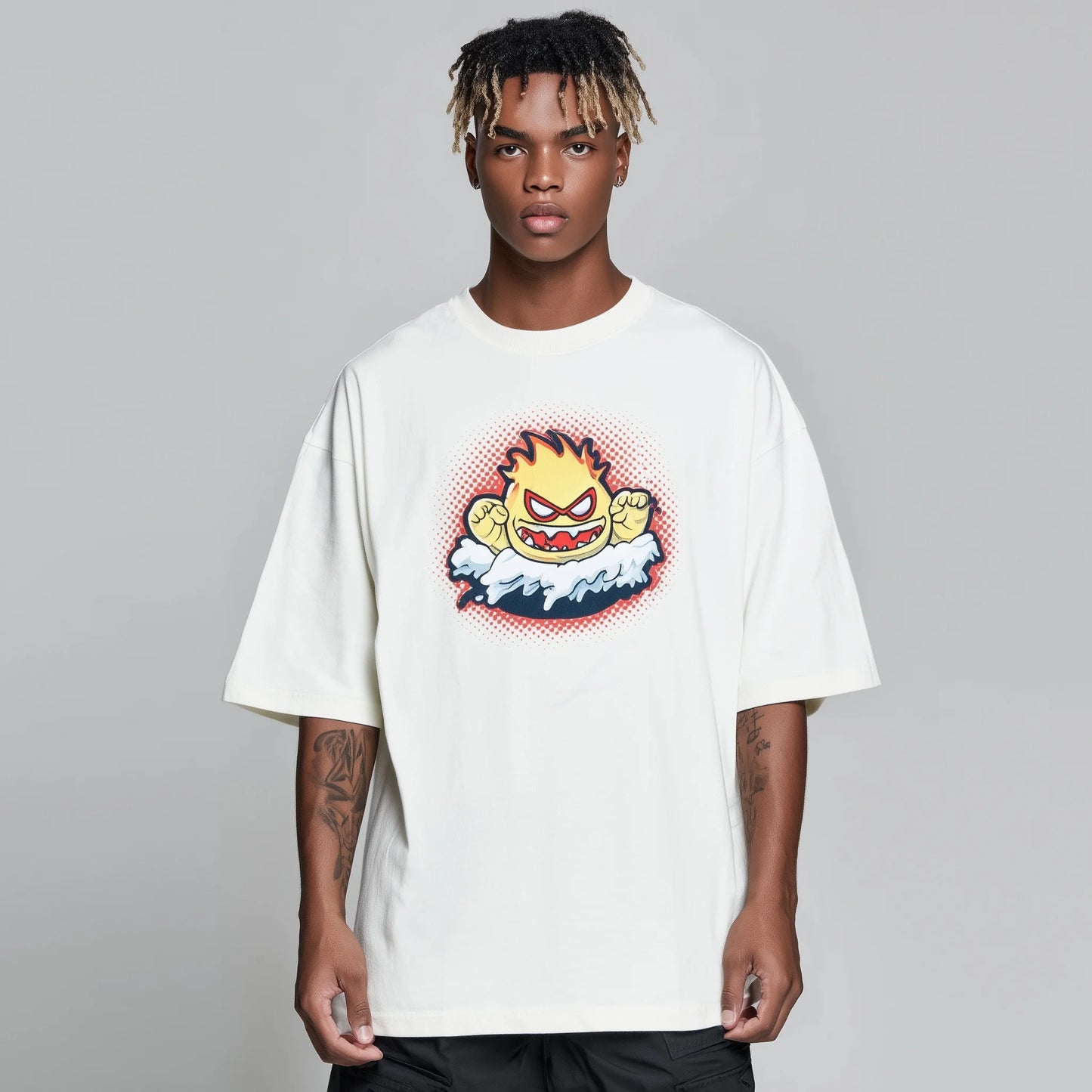 Trendy Tees For Man Oversized T-Shirt Cartoon Monster Print Casual Daily Wear