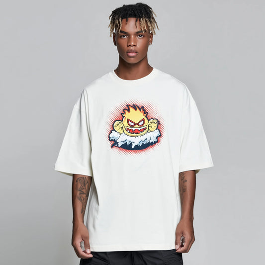 Trendy Tees For Man Oversized T-Shirt Cartoon Monster Print Casual Daily Wear