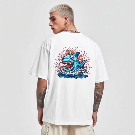 Trendy Tees For Man Oversized T-Shirt with Colorful Shark Splash Print for Casual Wear