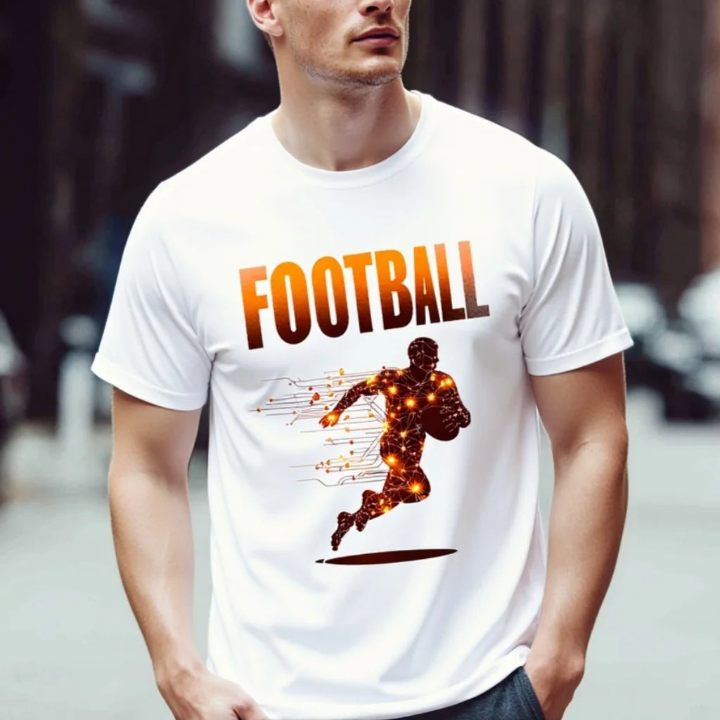 Fashion Graphic Tee Men's Casual T Shirt with Football Player Graphic and Text for Sports Fans