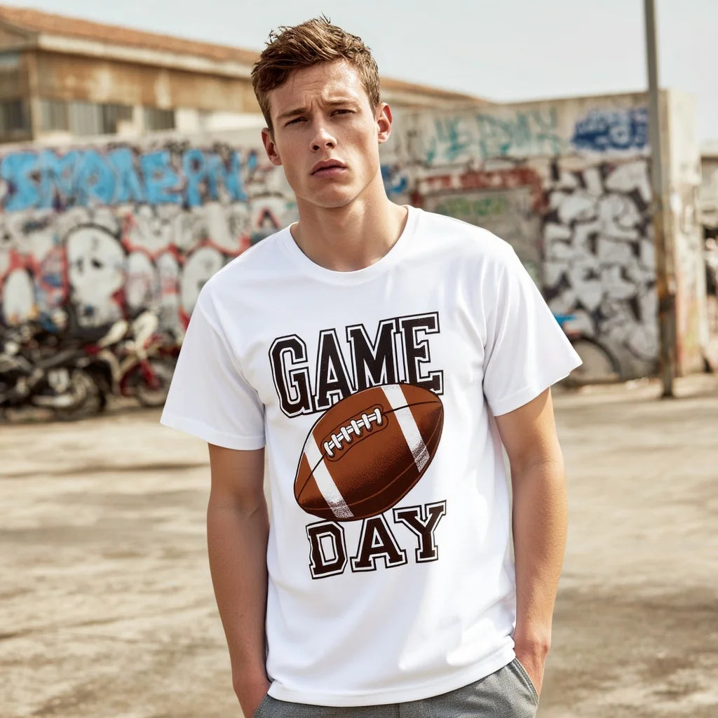 Men's Casual T Shirt Football Graphic Print GAME DAY Text Design for Sports Events and Daily Wear Fashionable Graphic Tee for Men