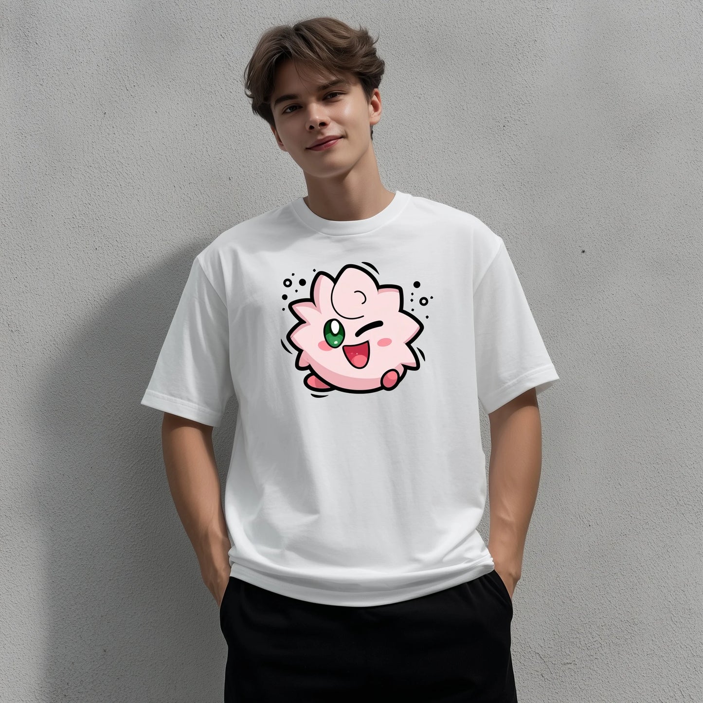 Trendy Tees For Man Cute Cartoon Character Print T-Shirt for Casual Daily Wear