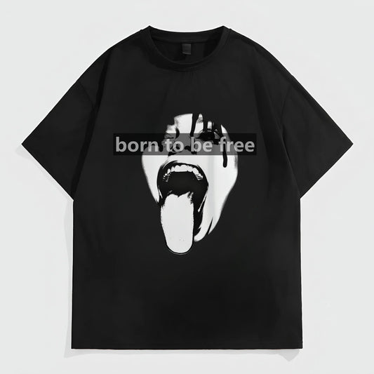 Fashion Tees for Summer Men's Casual T-Shirt Abstract Face Print Born to be Free Text Summer Daily Wear