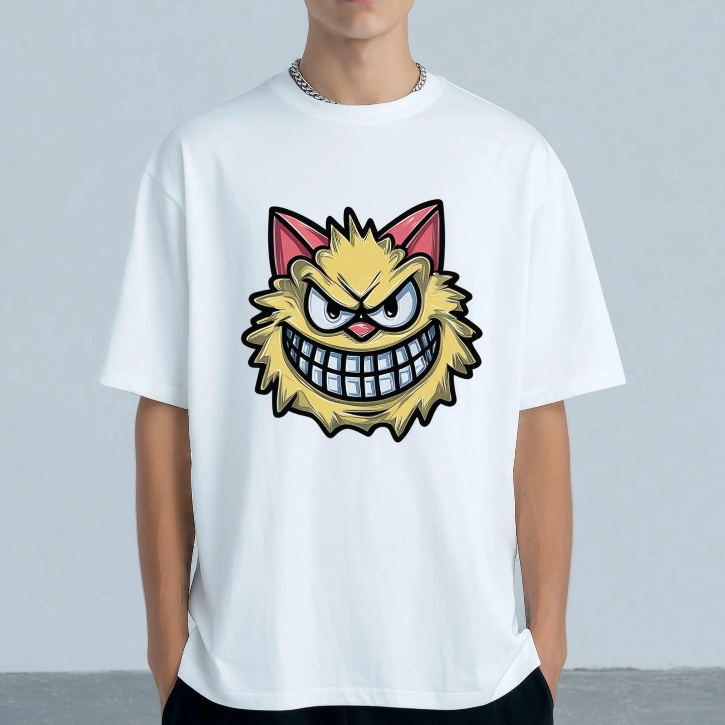 Trendy Tee Trends Casual Short Sleeve T-Shirt with Cartoon Cat Face Print for Daily Wear