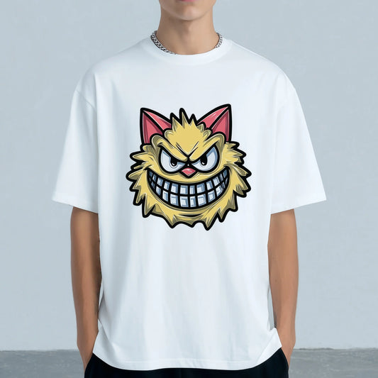 Trendy Tee Trends Casual Short Sleeve T-Shirt with Cartoon Cat Face Print for Daily Wear