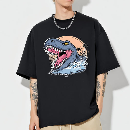 Trendy Tees For Man Casual T-Shirt Dinosaur Splash Graphic Print Summer Daily Wear
