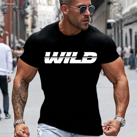 Trendy Tees For Man Short Sleeve T-Shirt Wild Text Print Casual Streetwear Fitness Gym Clothing Top Quality Cotton Tee Summer Daily Wear