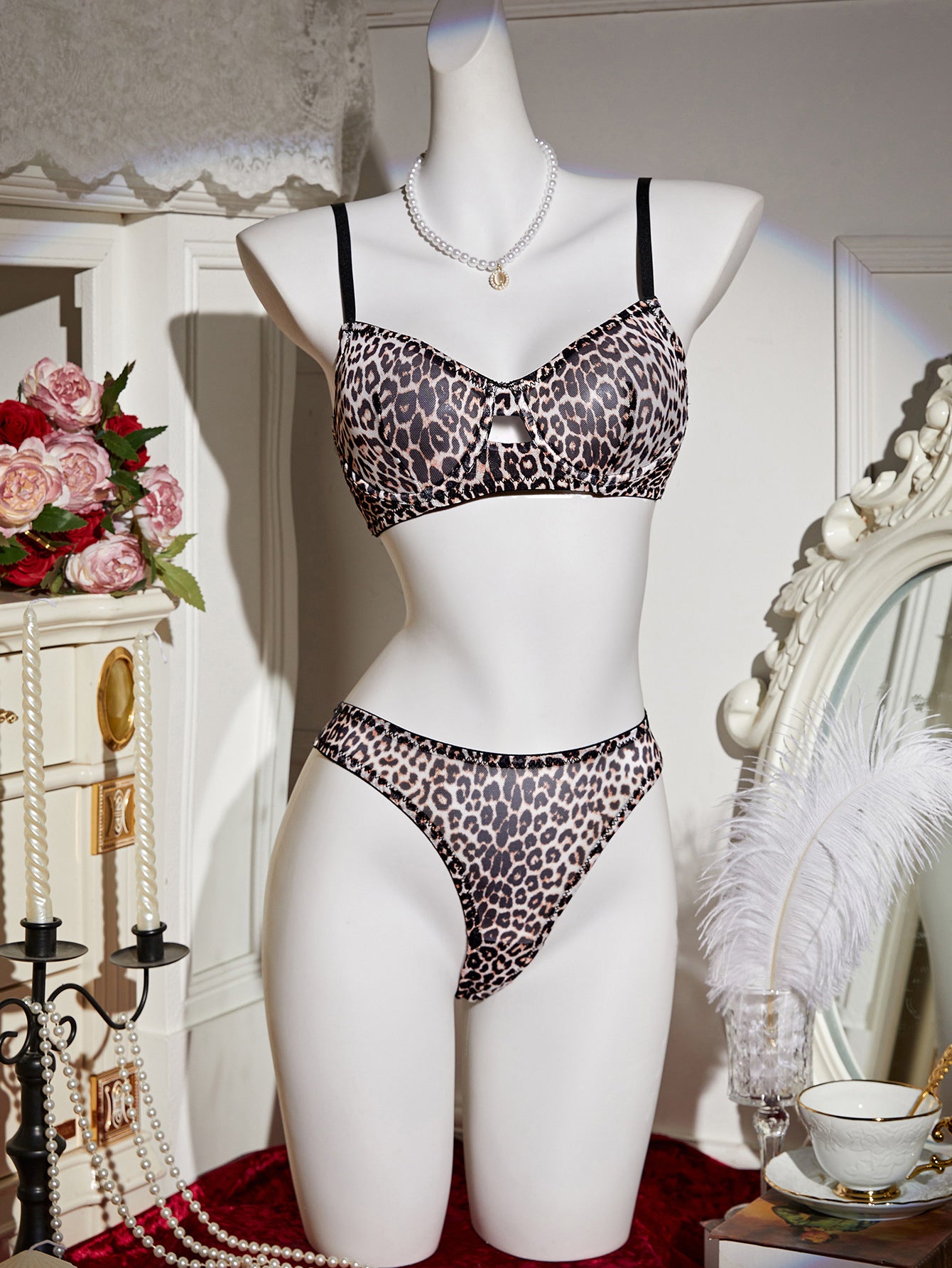 Women's Fall 2025 Sexy Lingerie Leopard Print Cut-Out High-Cut Brief Vintage Boudoir Collection Lingerie