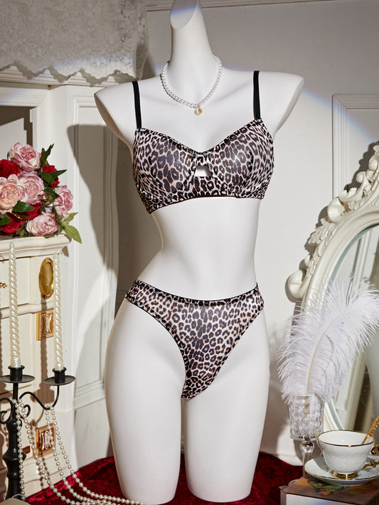 Women's Fall 2025 Sexy Lingerie Leopard Print Cut-Out High-Cut Brief Vintage Boudoir Collection Lingerie