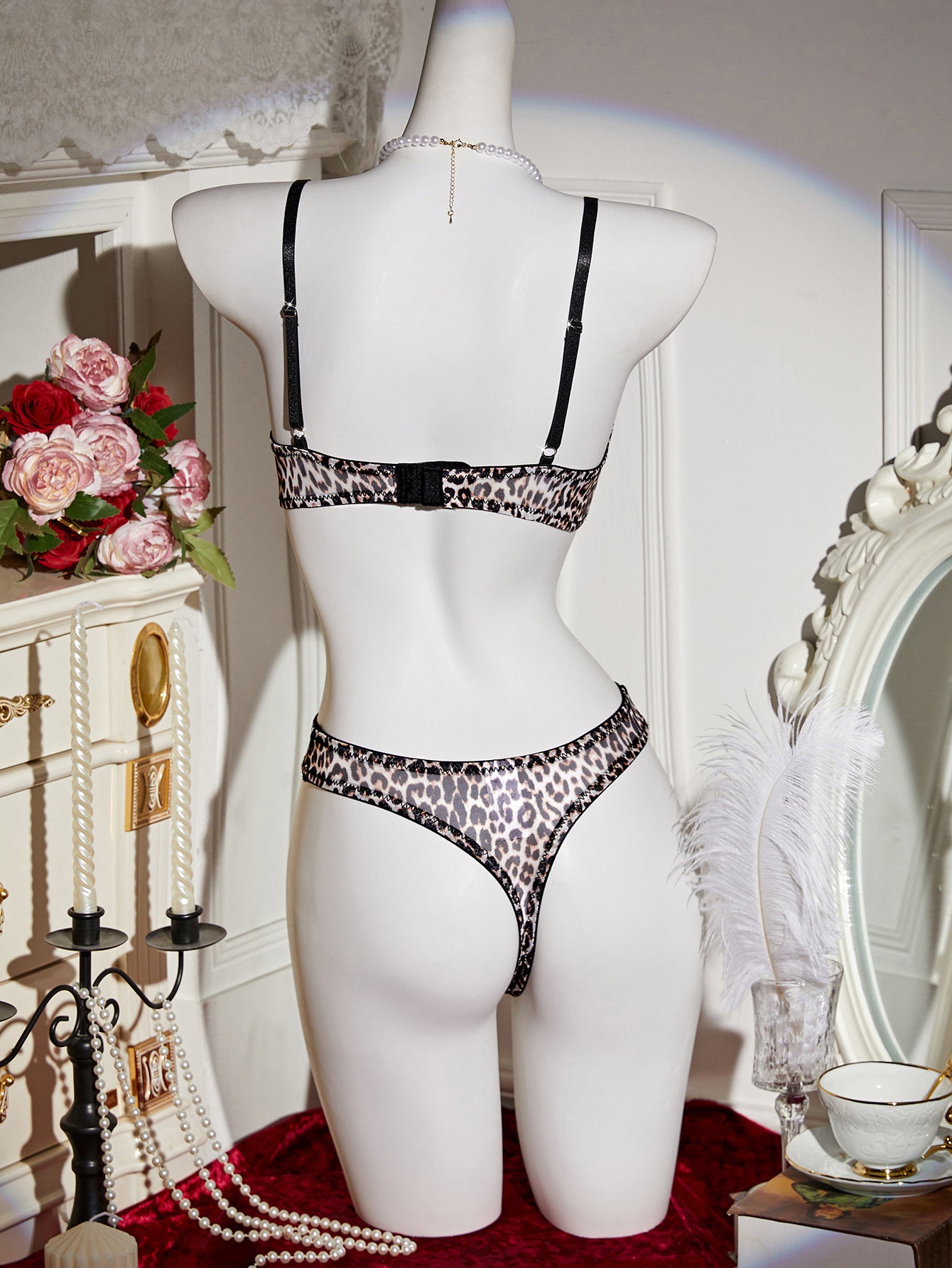Women's Fall 2025 Sexy Lingerie Leopard Print Cut-Out High-Cut Brief Vintage Boudoir Collection Lingerie